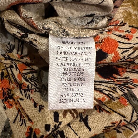 UMGEE WOMENS SMALL BLOUSE TAN MULTICOLOR 3/4 SLEEVE - Picture 5 of 9